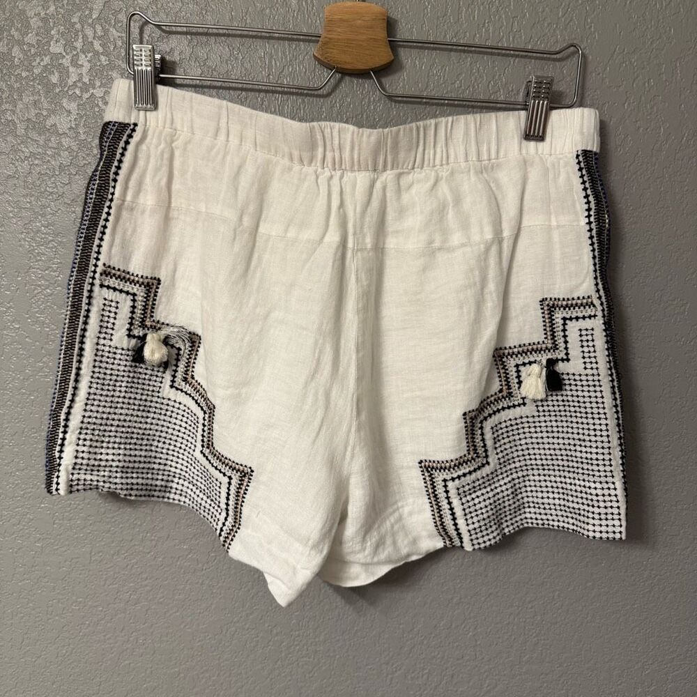 J. Crew Collection Shorts Womens Medium White Linen Embroidered Tassel Accents